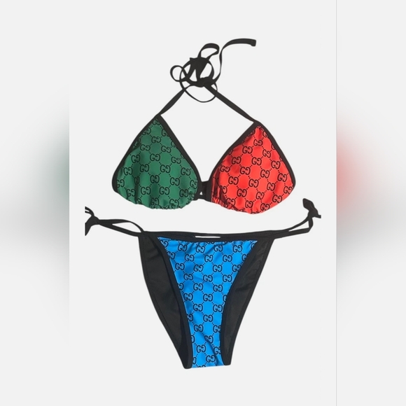 Gucci Other - Gucci Red Green Blue Logo Bikini Set